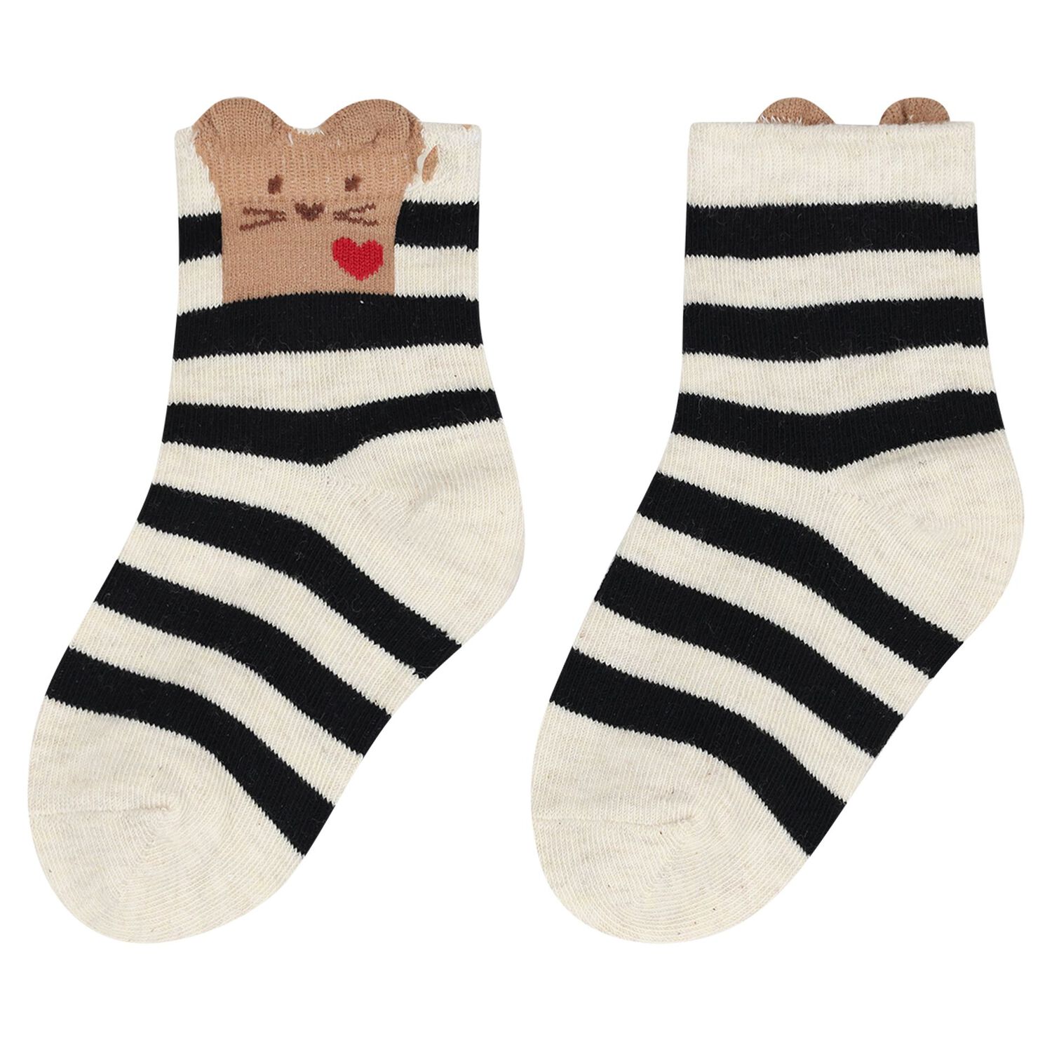 Younger Girls Red & Ivory Heart Socks ( 3 Pack ), 2, hi-res