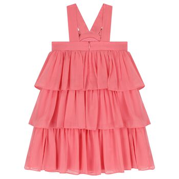 Girls Pink Bow Tiered Dress