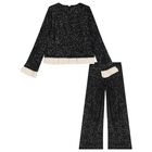 Girls Black Embellished Sequin Trouser Set, 2, hi-res