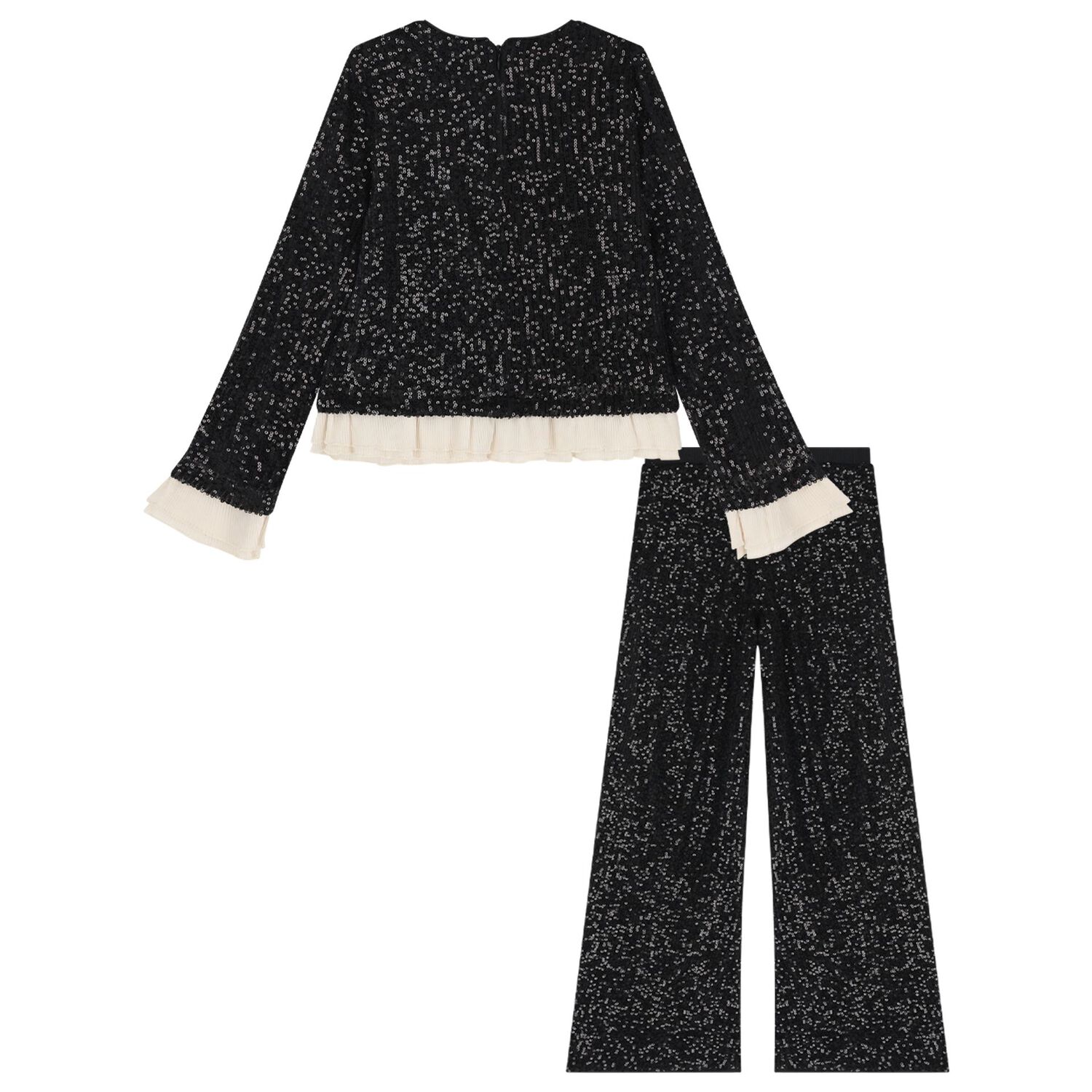 Girls Black Embellished Sequin Trouser Set, 2, hi-res