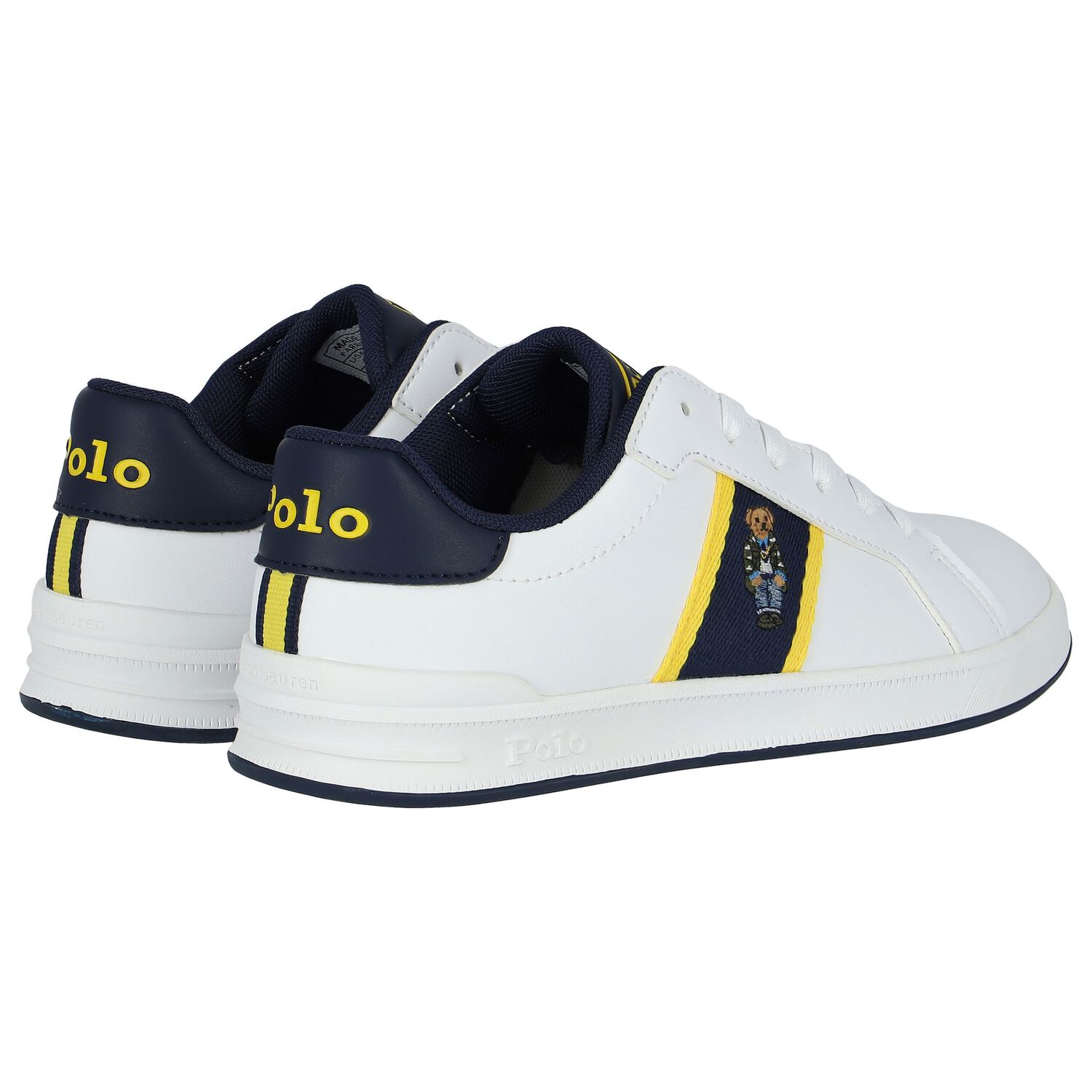 Boys White & Navy Blue Trainers, 1, hi-res