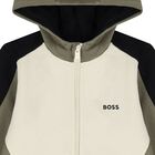 Boys Ivory, Green & Black Logo Hooded Zip Up Top, 2, hi-res