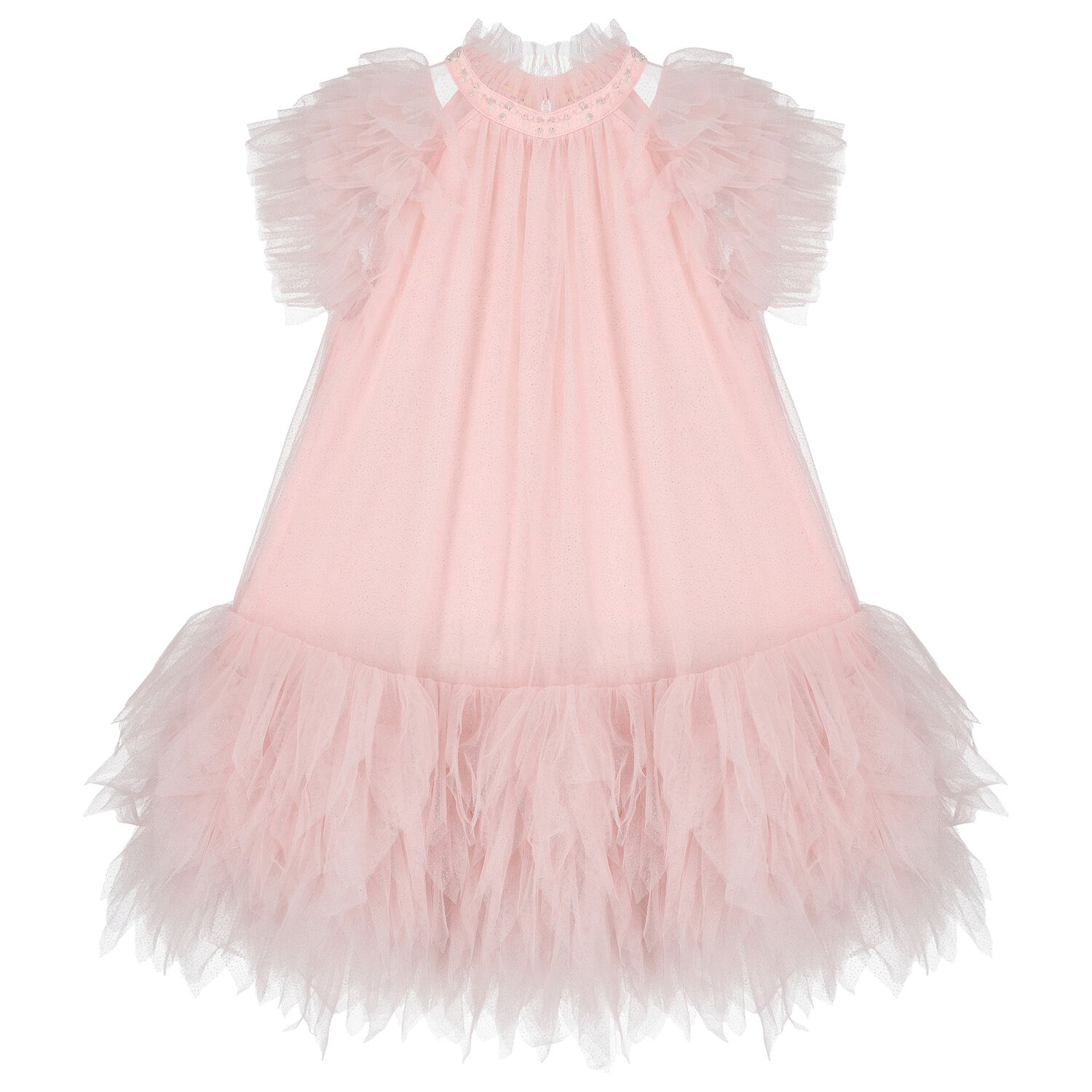 Girls Pink Embellished Tulle Dress, 1, hi-res
