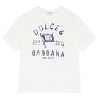 Boys White Cotton Flag Logo T-Shirt, 1, hi-res