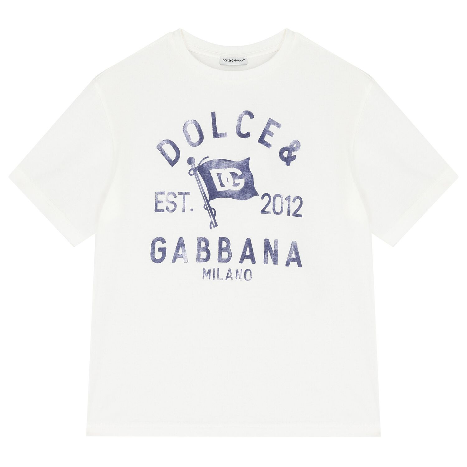Boys White Cotton Flag Logo T-Shirt, 1, hi-res