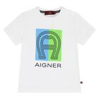 Younger Boys White Logo T-Shirt, 1, hi-res