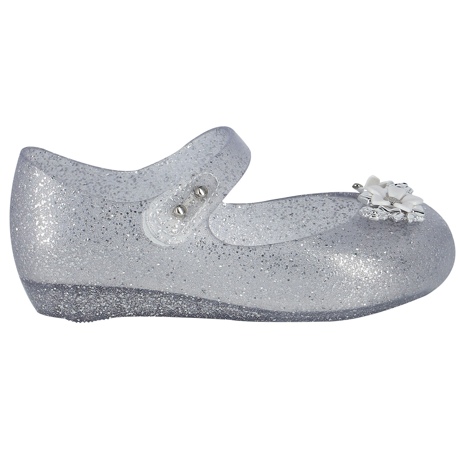 Younger Girls Silver Flower Jelly Shoes, 3, hi-res image number null