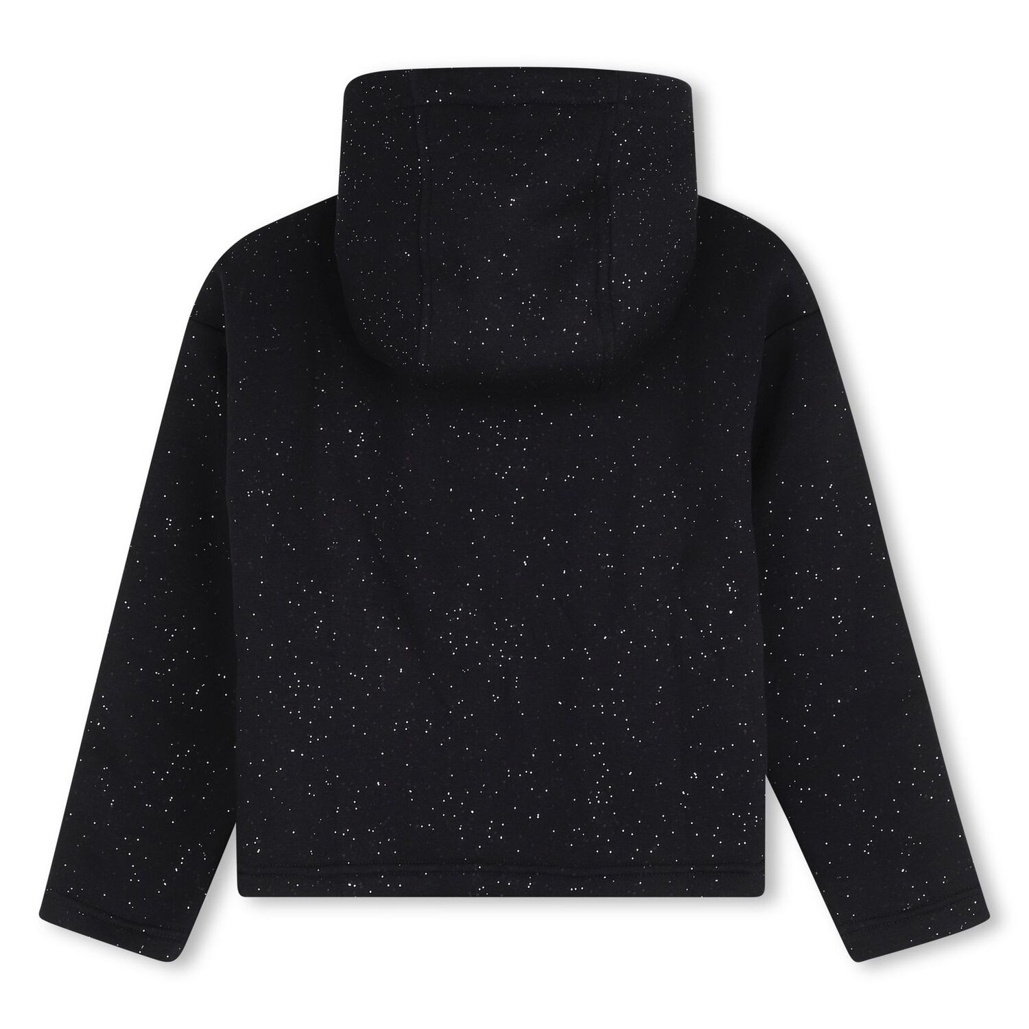 Girls Black Glittery Hooded Zip Up Top, 1, hi-res