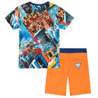 Boys Blue & Orange Logo Shorts Set, 1, hi-res
