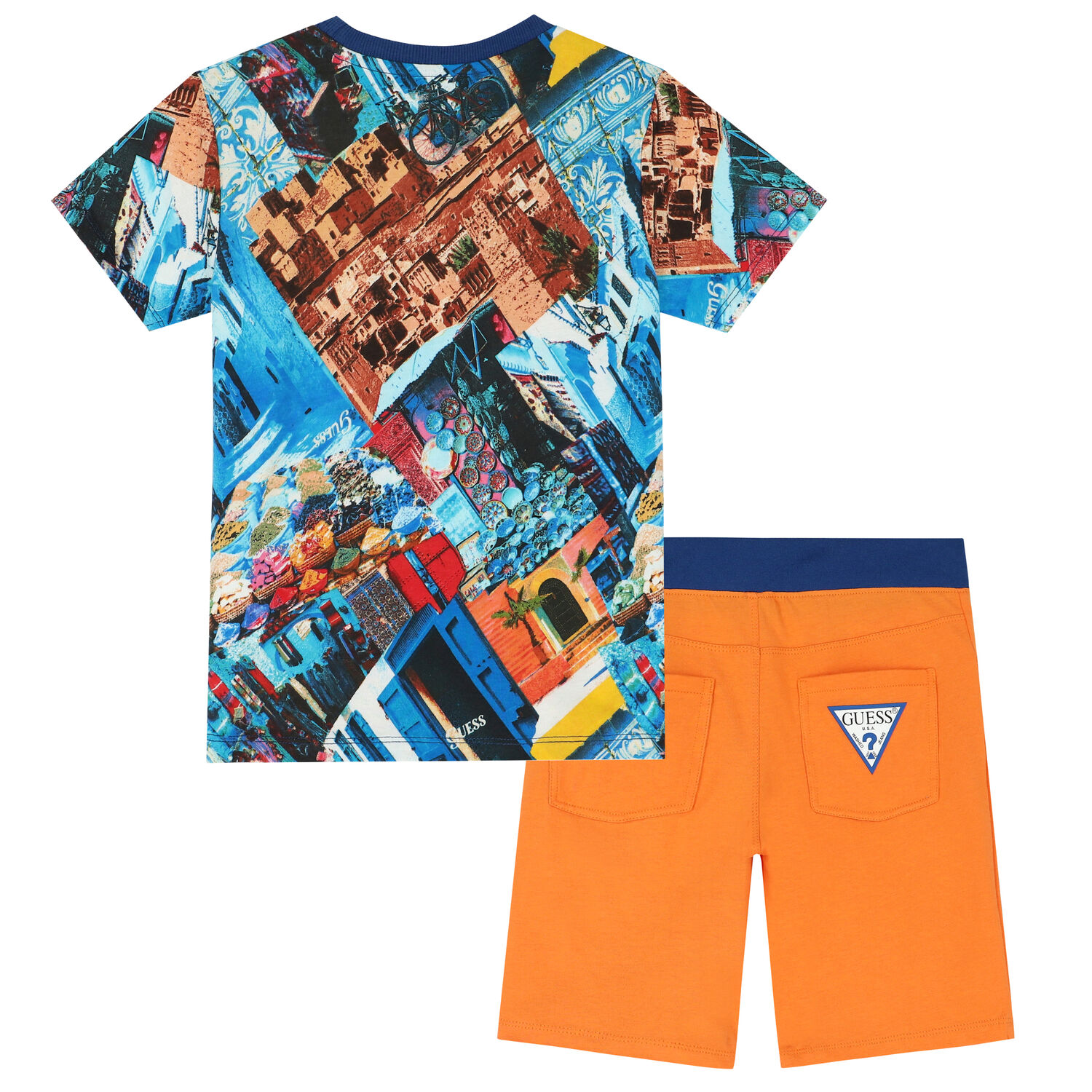 Boys Blue & Orange Logo Shorts Set, 1, hi-res
