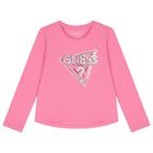 Girls Pink Logo Long Sleeve Top, 3, hi-res