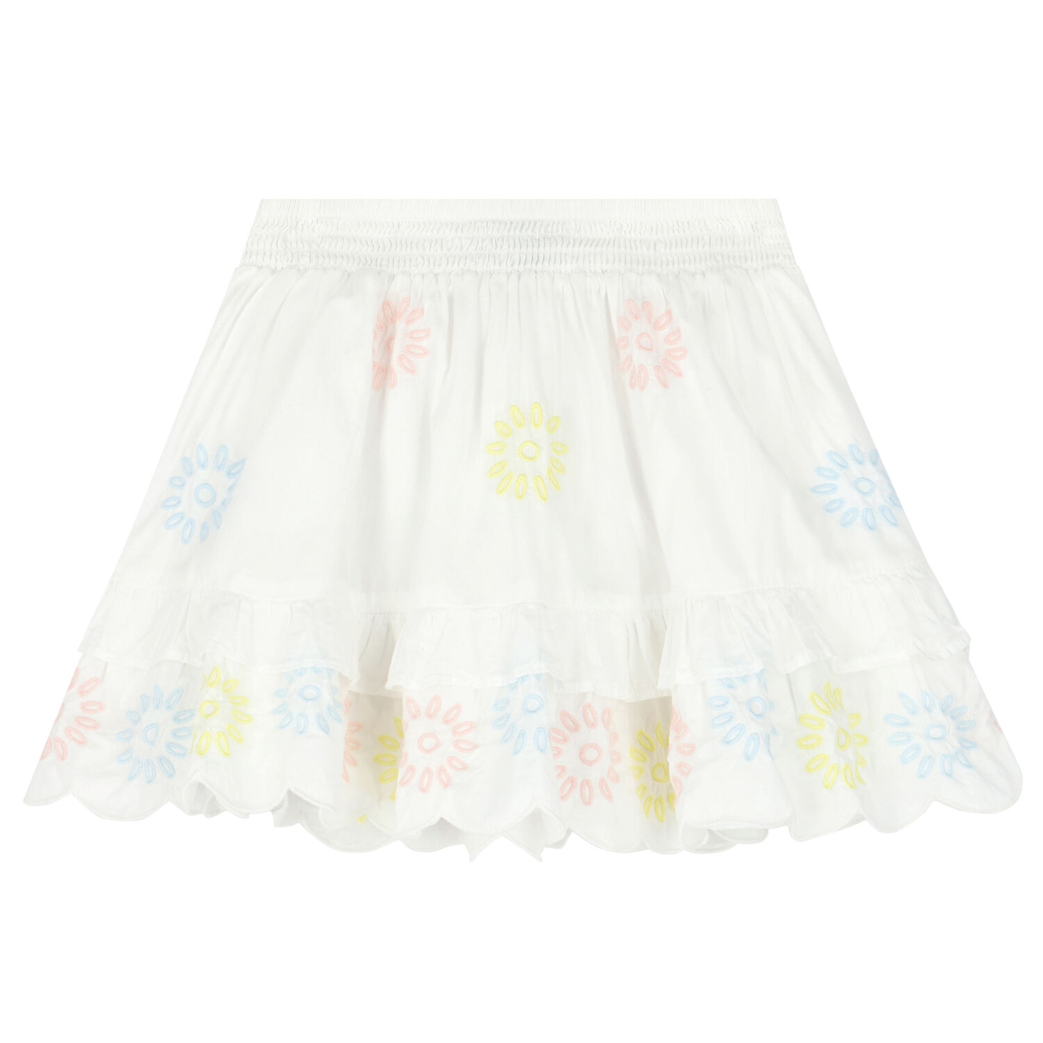 Girls White Embroidered Flower Skirt, 1, hi-res image number null