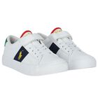 Boys White & Navy Blue Logo Trainers, 1, hi-res
