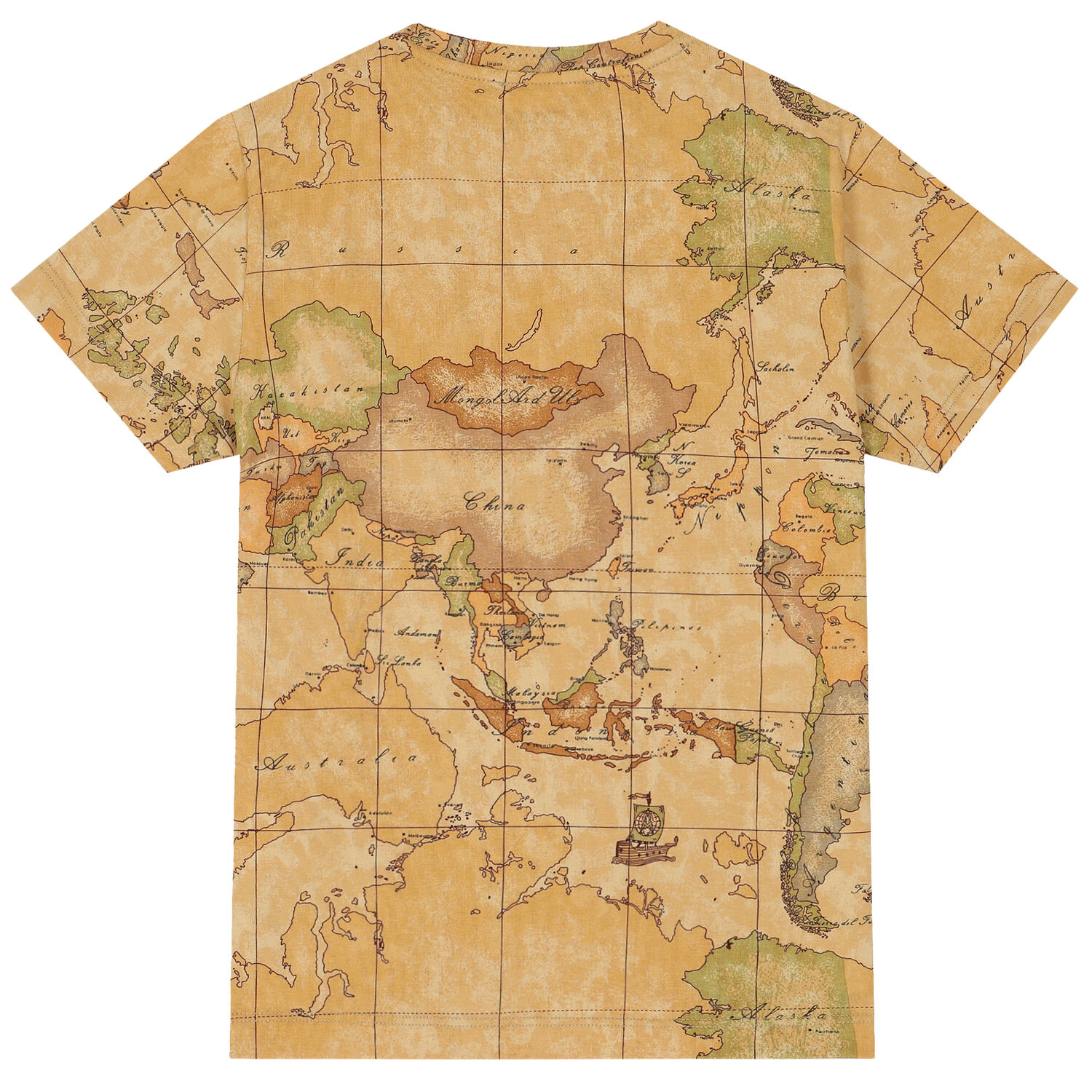 Boys Beige Geo Map Logo T-Shirt, 1, hi-res