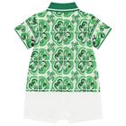Baby Boys Green & White Majolica Romper, 1, hi-res