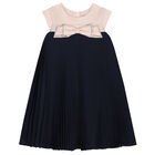 Girls Pink & Navy Pleated Dress, 1, hi-res