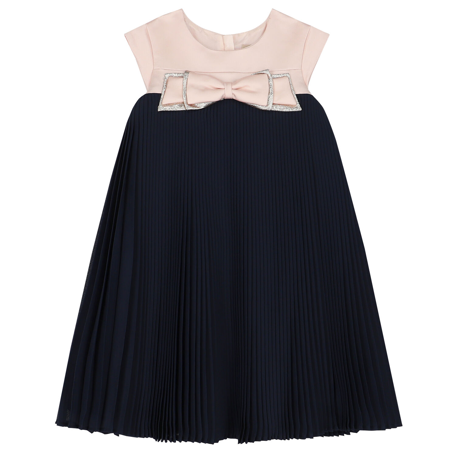 Girls Pink & Navy Pleated Dress, 1, hi-res