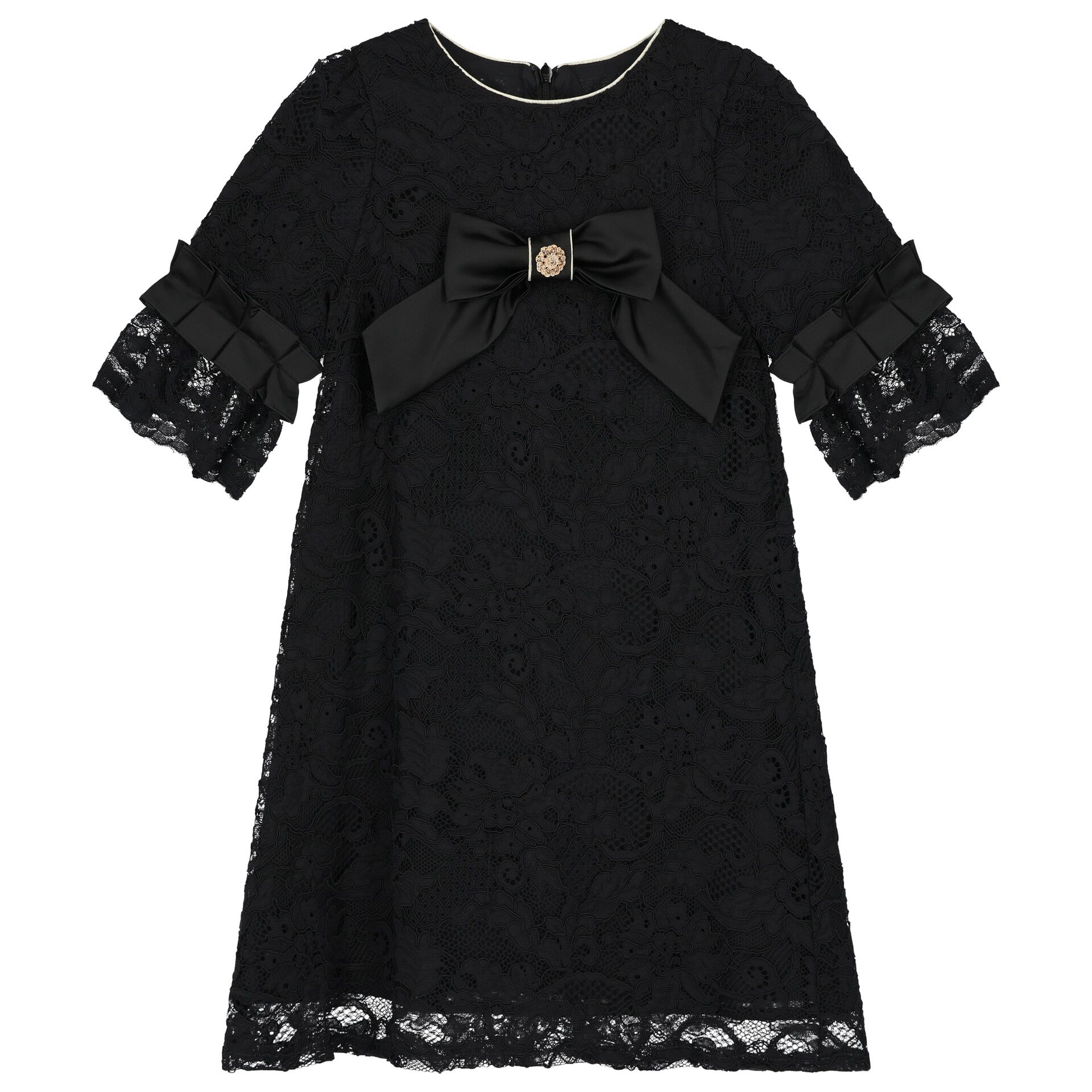Patachou Girls Black Lace Satin Bow Dress Junior Couture UK