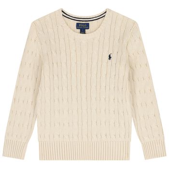 Girls Ivory Logo Cable Knit Jumper