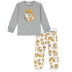 Grey & Ivory Teddy Logo Trousers Set, 3, hi-res