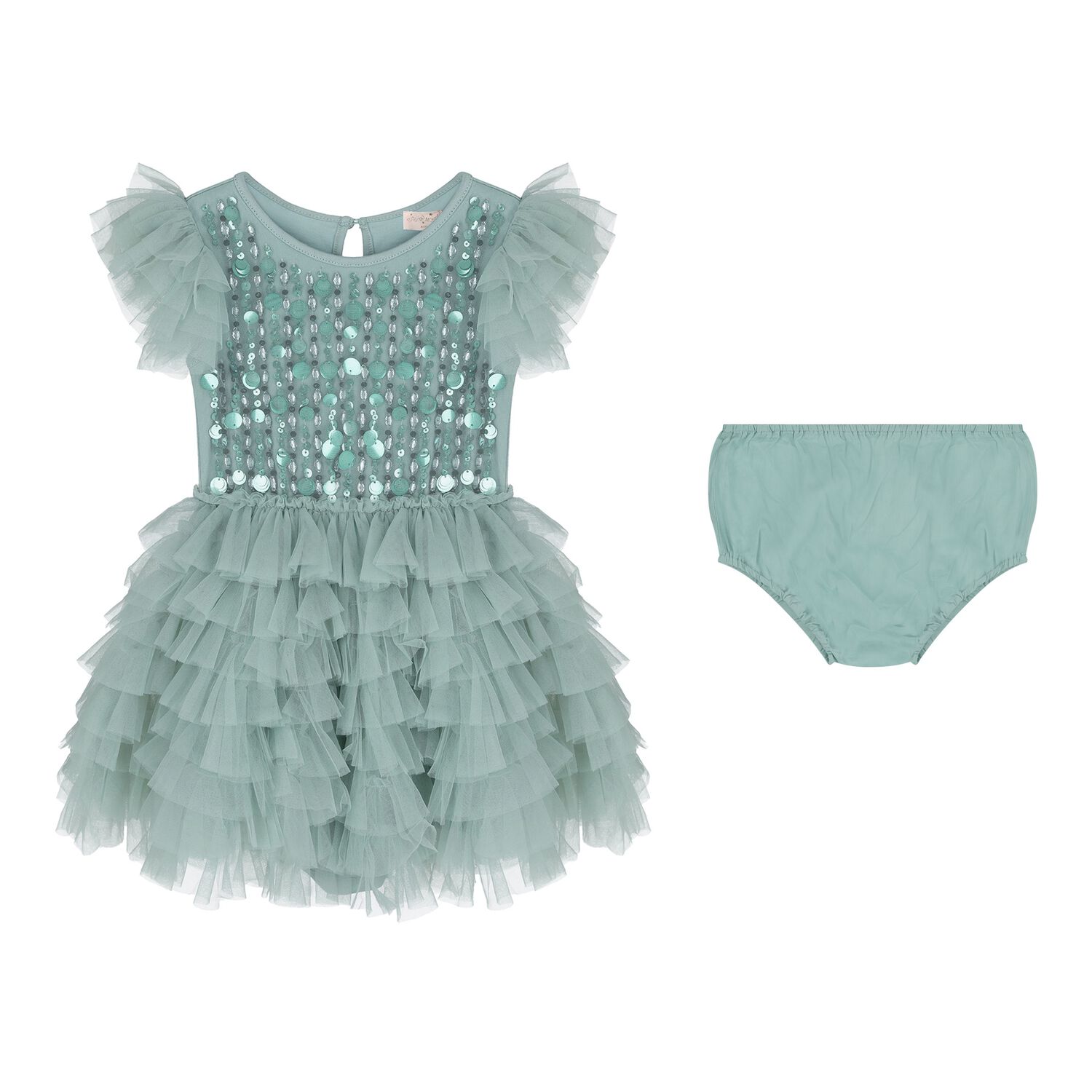 Baby Girls Green Embellished Sequin Tulle Dress Set, 1, hi-res