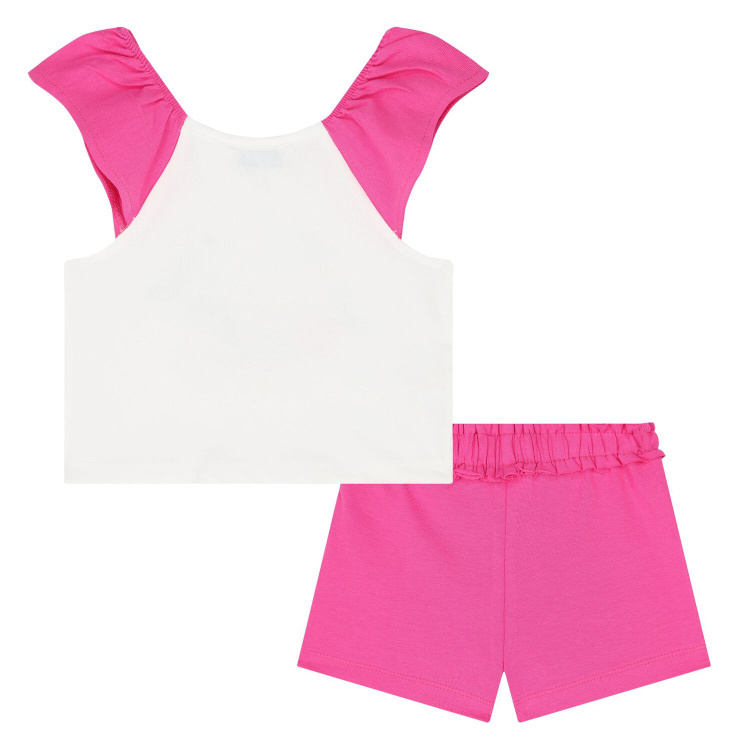Younger Girls White & Pink Shorts Set, 1, hi-res