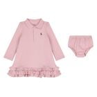 Baby Girls Pink Ruffled Polo Dress Set, 1, hi-res