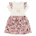 Younger Girls Ivory & Pink Logo Ruffled Dress, 1, hi-res