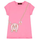 Girls Pink Cotton Logo T-Shirt, 1, hi-res