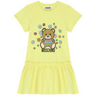 Girls Yellow Teddy Bear Logo Dress, 3, hi-res