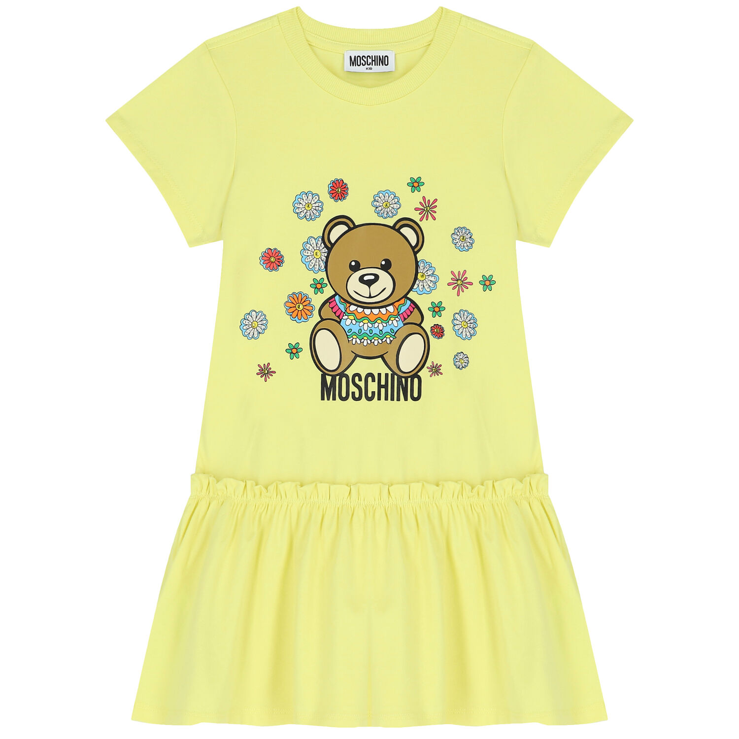 Girls Yellow Teddy Bear Logo Dress, 3, hi-res