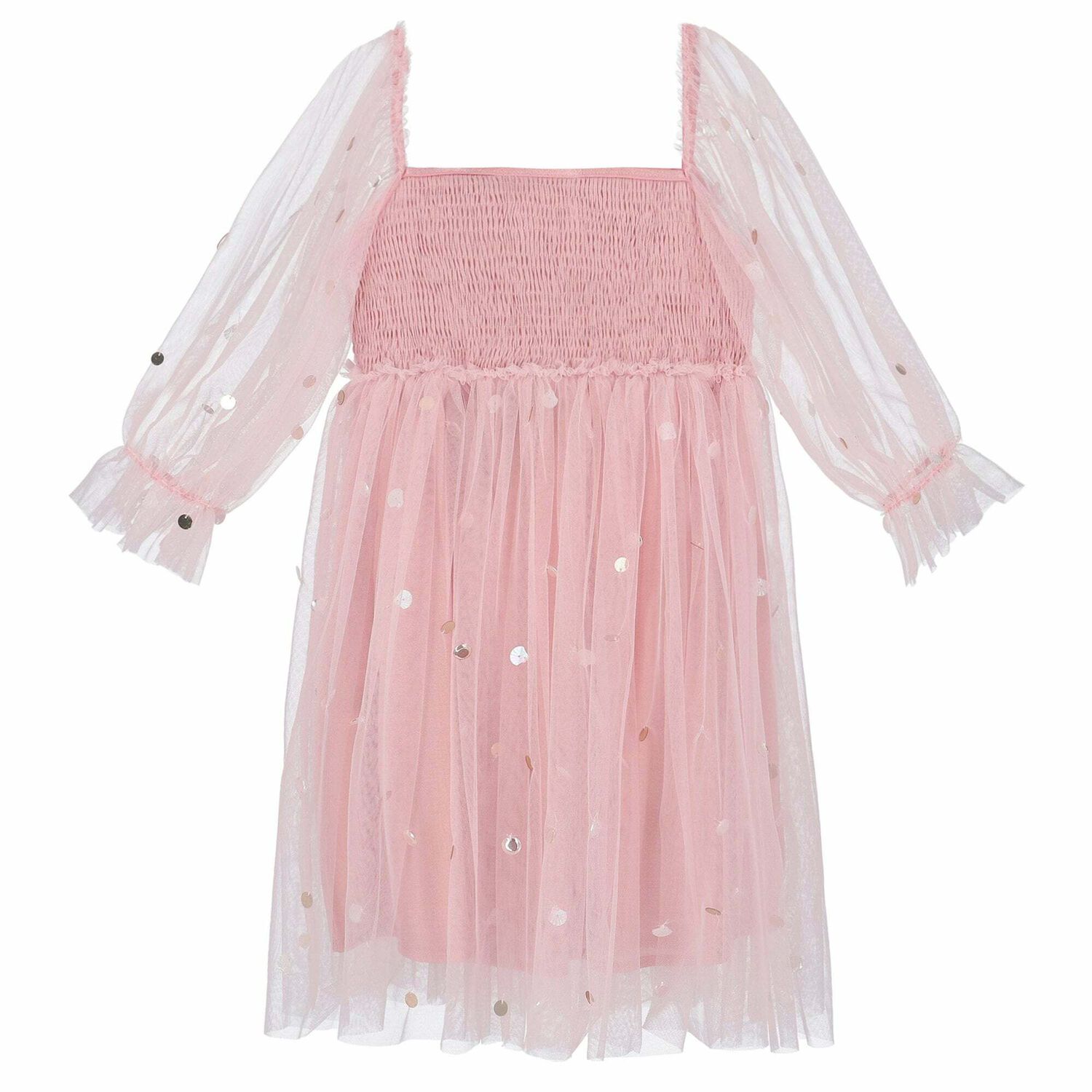 Girls Pink Embellished Tulle Dress, 1, hi-res