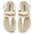 Girls Ivory & Gold Logo Sandals, 1, hi-res