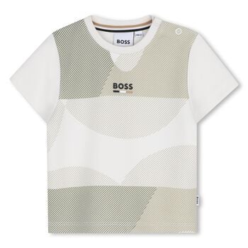 Younger Boys White & Beige Logo T-Shirt