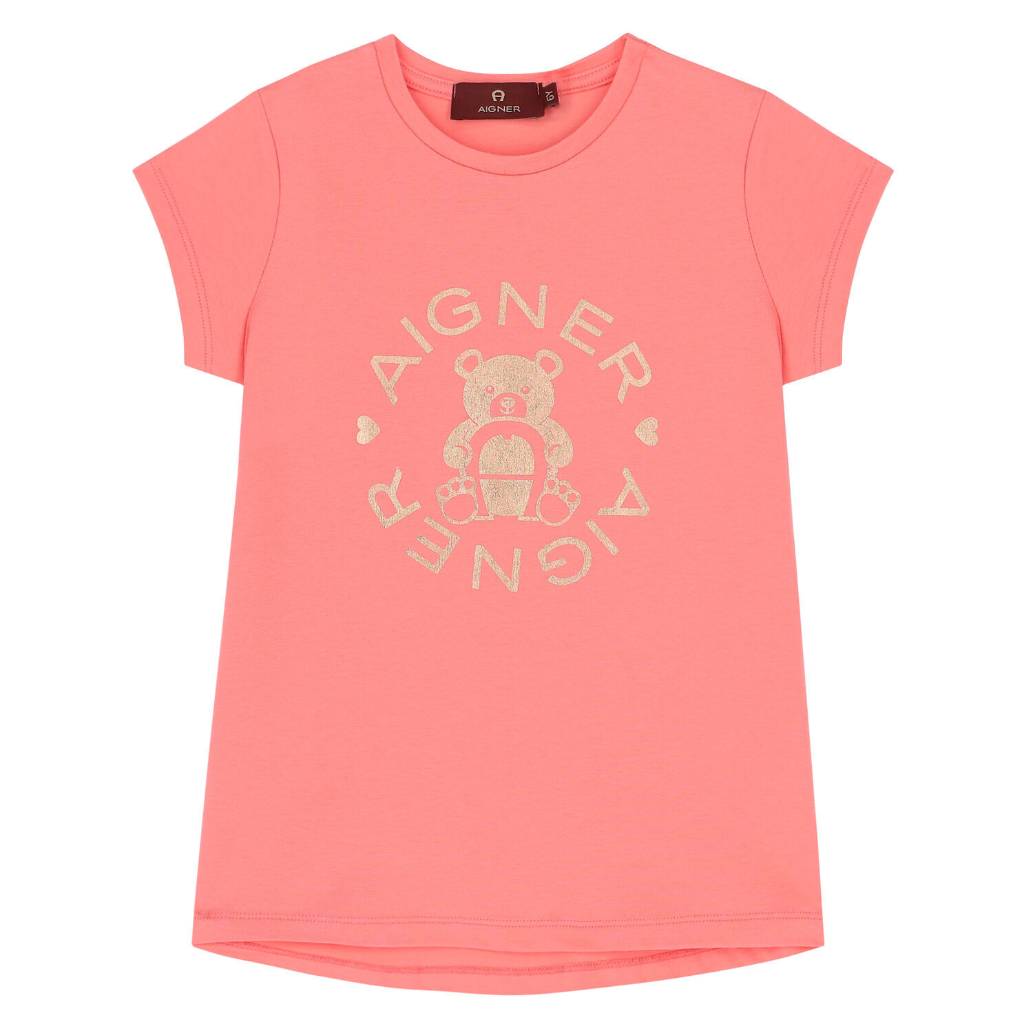 Girls Coral Pink Bear Logo T-Shirt, 4, hi-res image number null