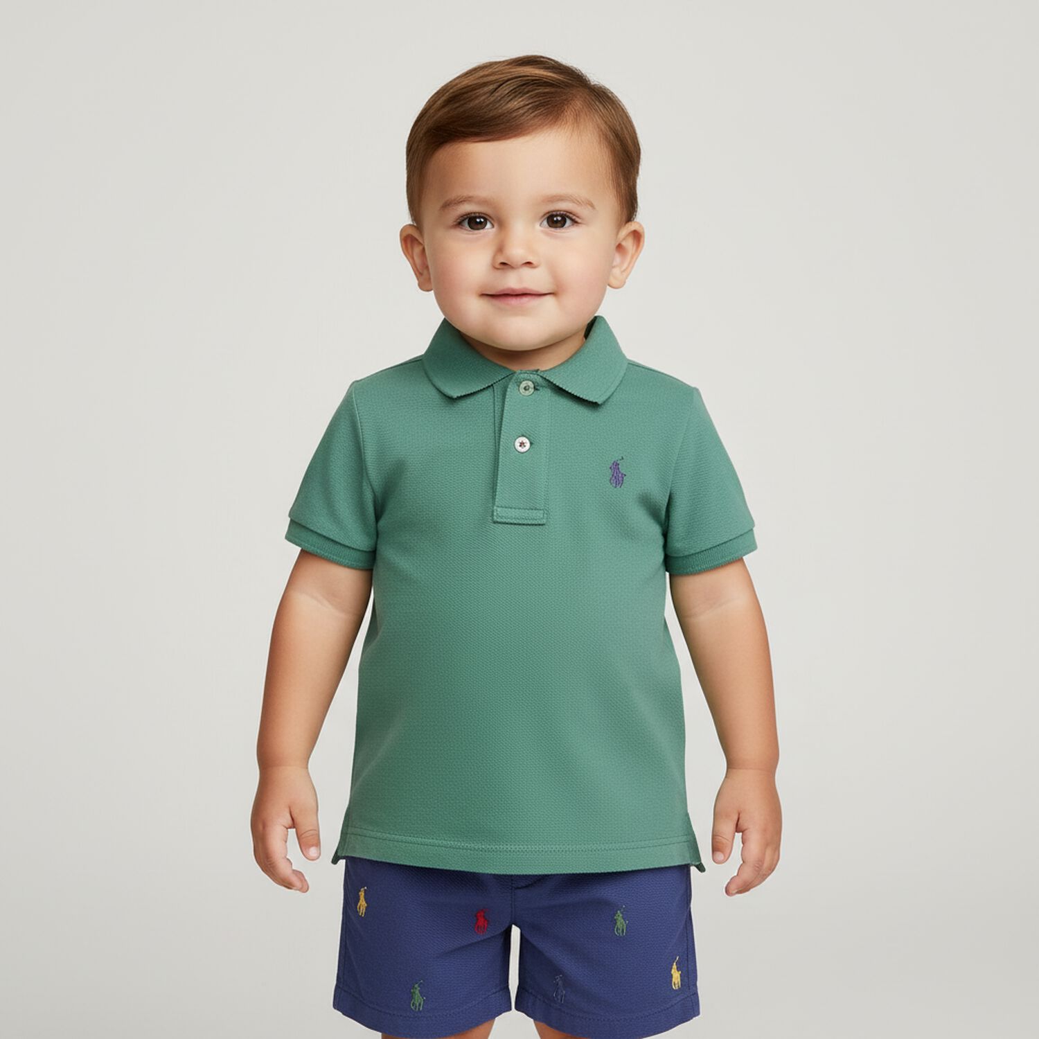 Baby Boys Green & Blue Logo Shorts Set, 1, hi-res