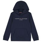 Boys Navy Blue Logo Hooded Top, 2, hi-res