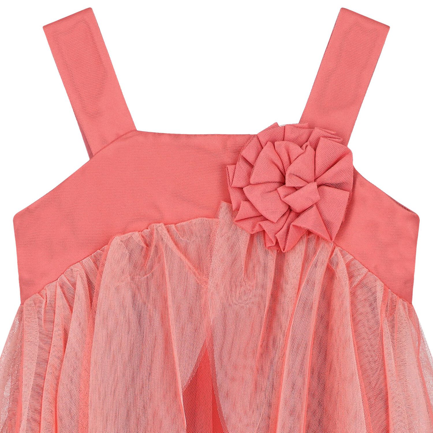 Girls Coral Flower Tulle Dress, 1, hi-res