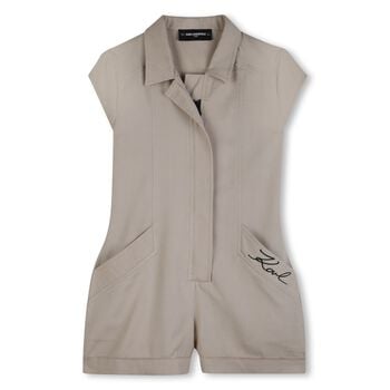 Girls Beige Logo Playsuit