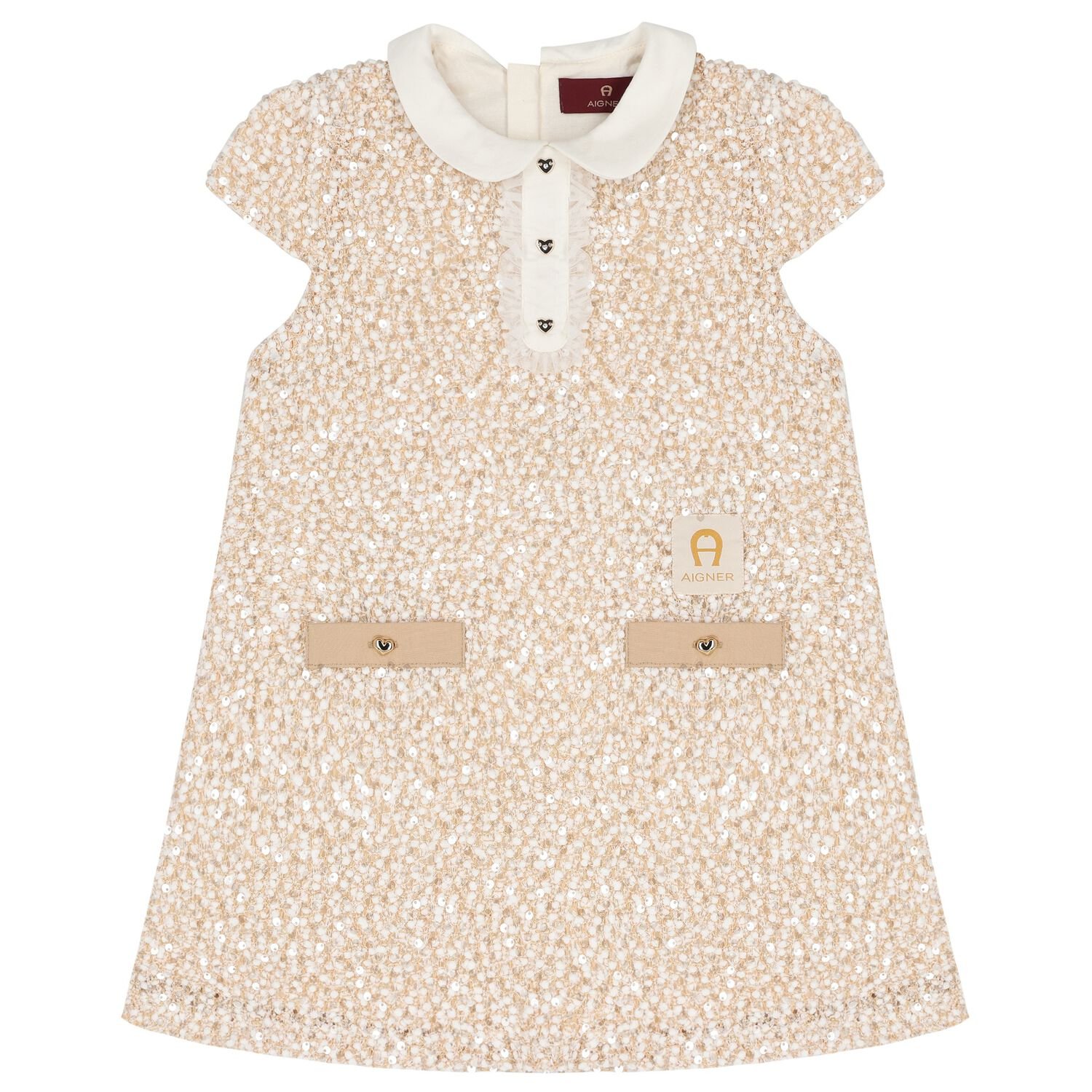 Girls Beige Sequin Dress, 1, hi-res