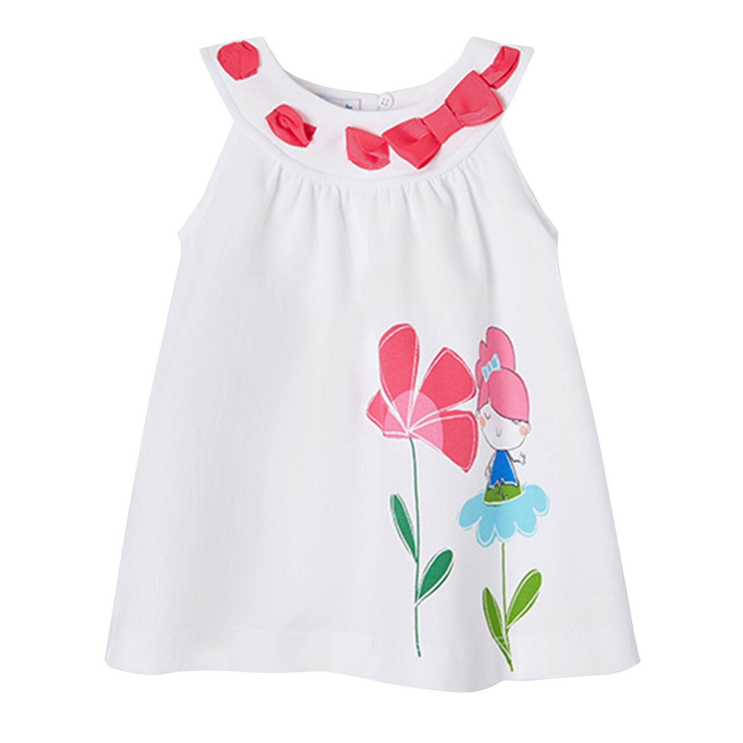 Younger Girls White Floral Dress, 1, hi-res