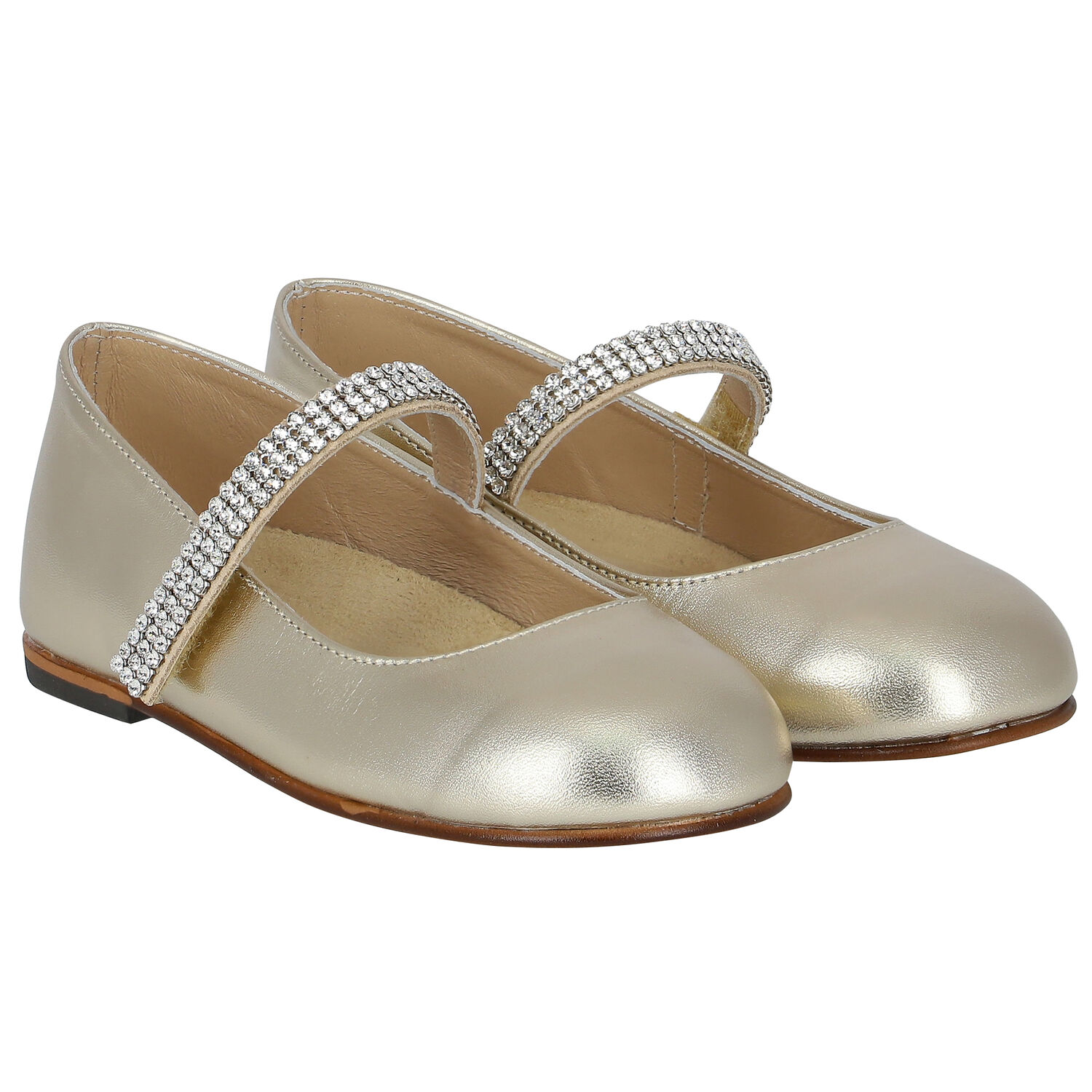 Girls Gold Swarovski Crystal Shoes, 1, hi-res image number null