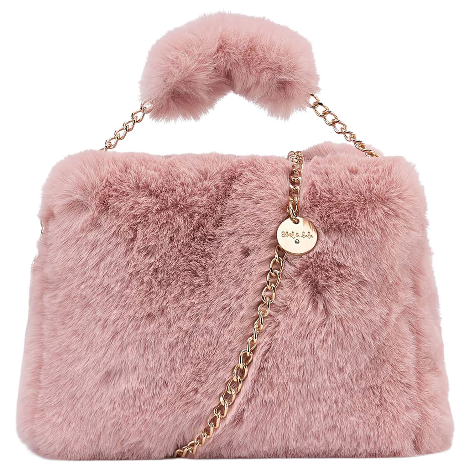 Girls Pink Faux Fur Handbag, 1, hi-res