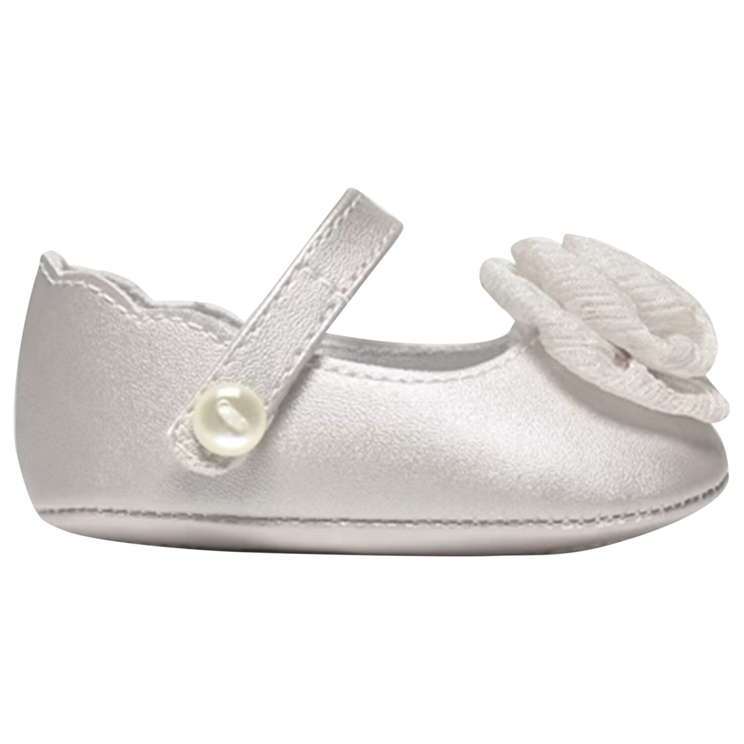 Baby Girls Silver Flower Pre Walker Shoes, 2, hi-res image number null