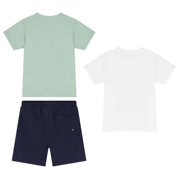 Boys White, Green & Navy Blue Shorts Set
