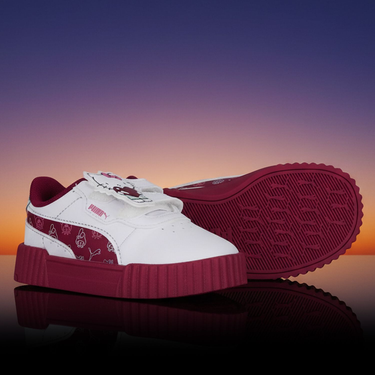 Younger Girls White & Burgundy Hello Kitty Trainers, 1, hi-res