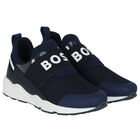 Boys Navy Logo Trainers, 2, hi-res