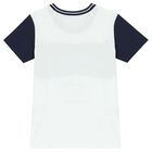 Boys White & Navy Blue Logo T-Shirt, 1, hi-res