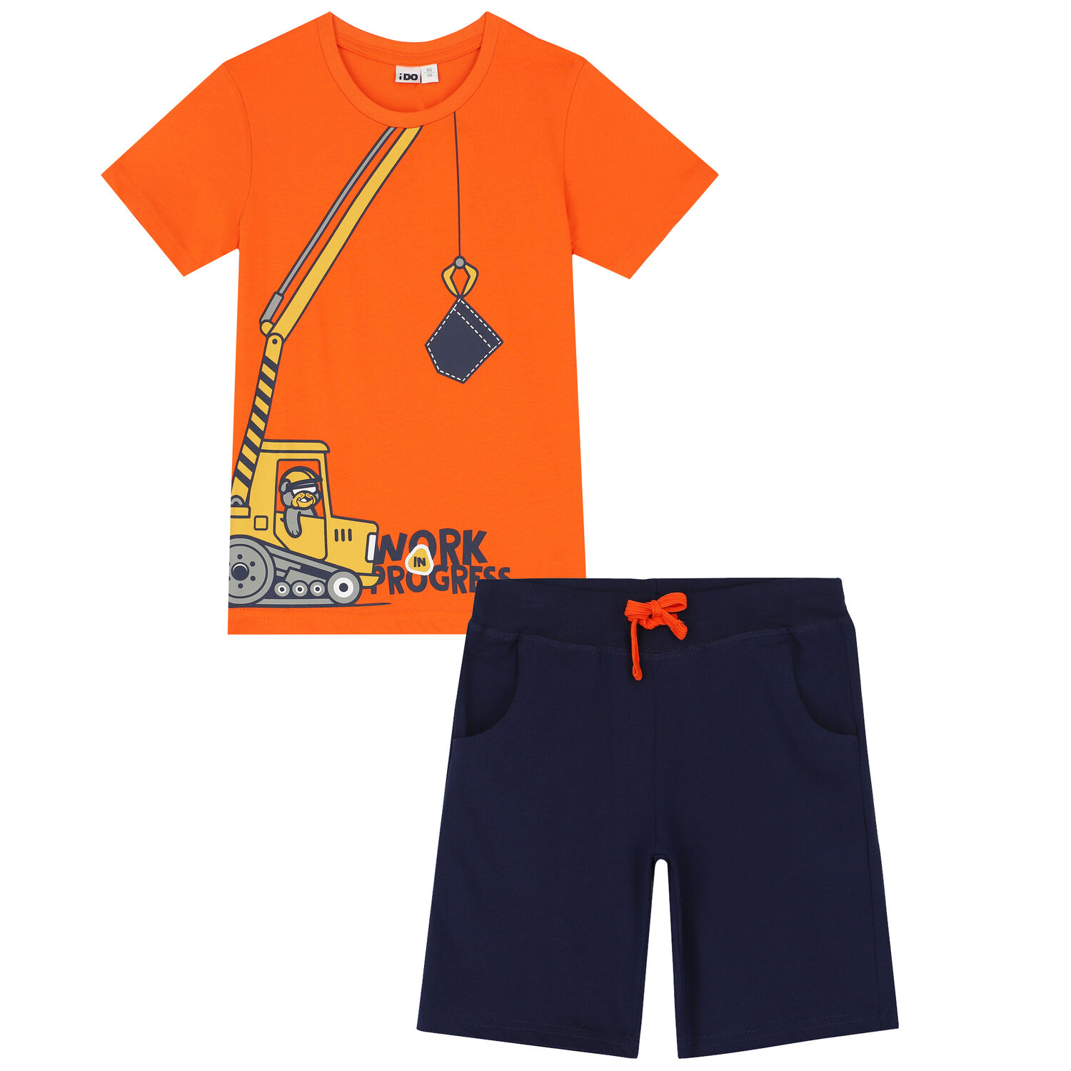 Boys Orange & Navy Graphic Shorts Set, 1, hi-res