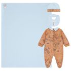 Baby Boys Beige & Blue Geo Map Babygrow Gift Set, 1, hi-res